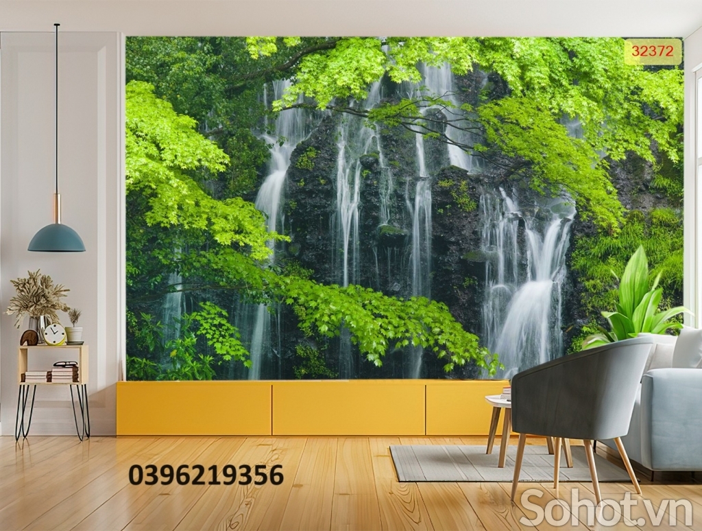 Tranh cảnh thác nước đẹp 3D