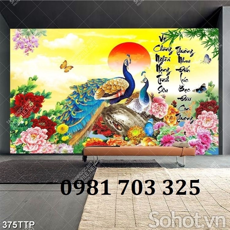 Tranh chim công phong thủy, gạch tranh 3D đẹp