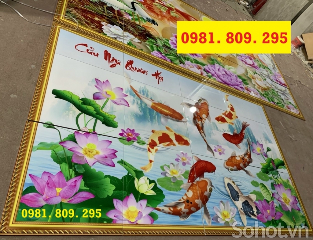 Gạch tranh cửu ngư quần hội . gạch hoa sen HP6929