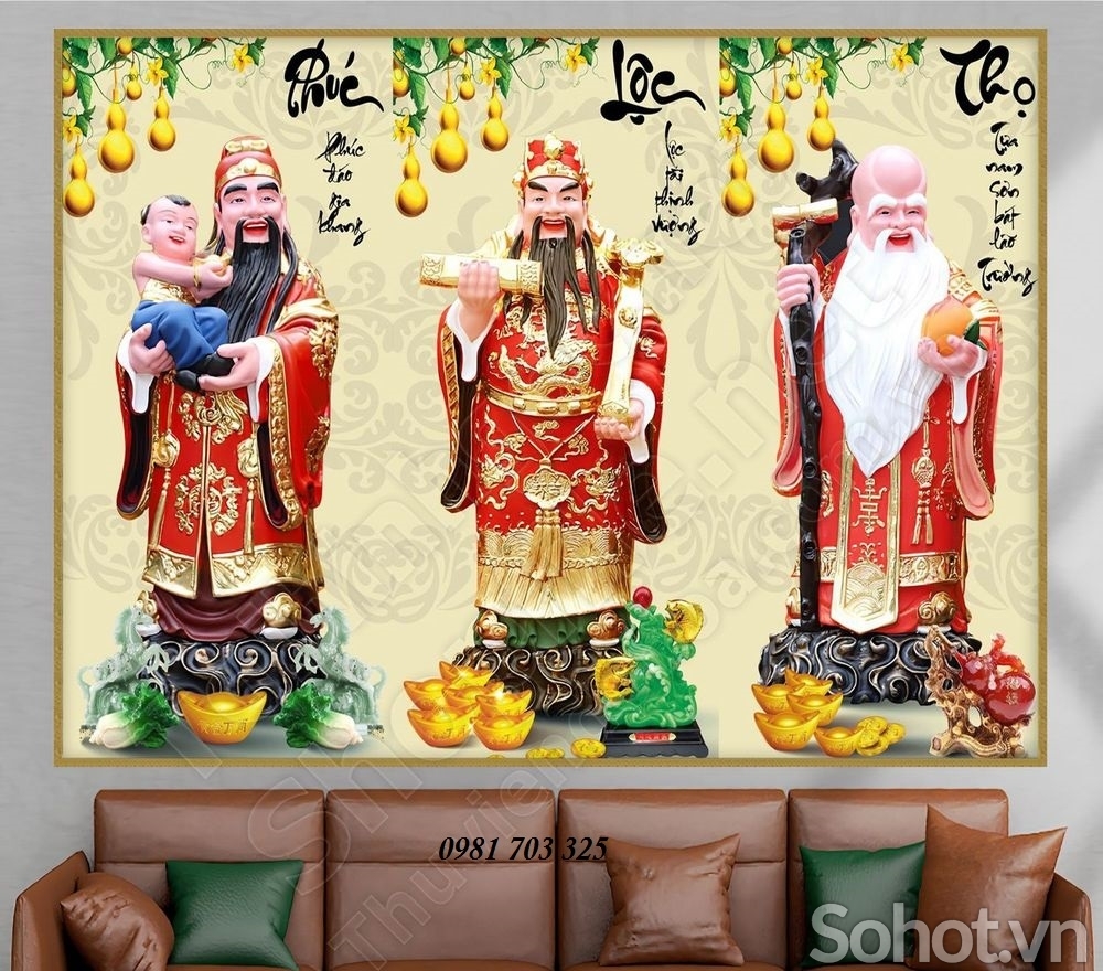 Tranh 3D phúc lộc thọ- gạch tranh 3D