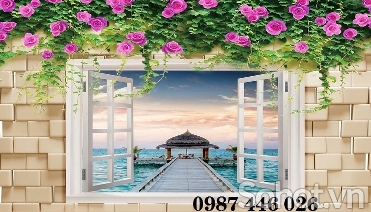 Gạch 3d tranh ốp tường cửa sổ HP79293