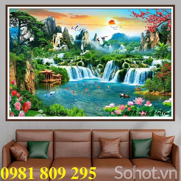 Gạch ốp tường, tranh gạch men thác nước HP1235