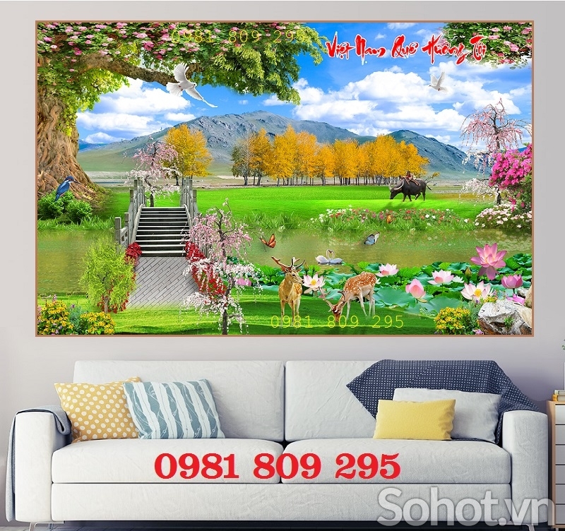Tranh gạch men 3d cảnh đồng quê