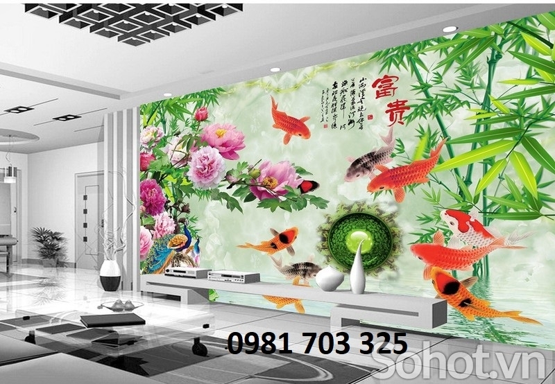 Gạch tranh 3D- tranh cá chép