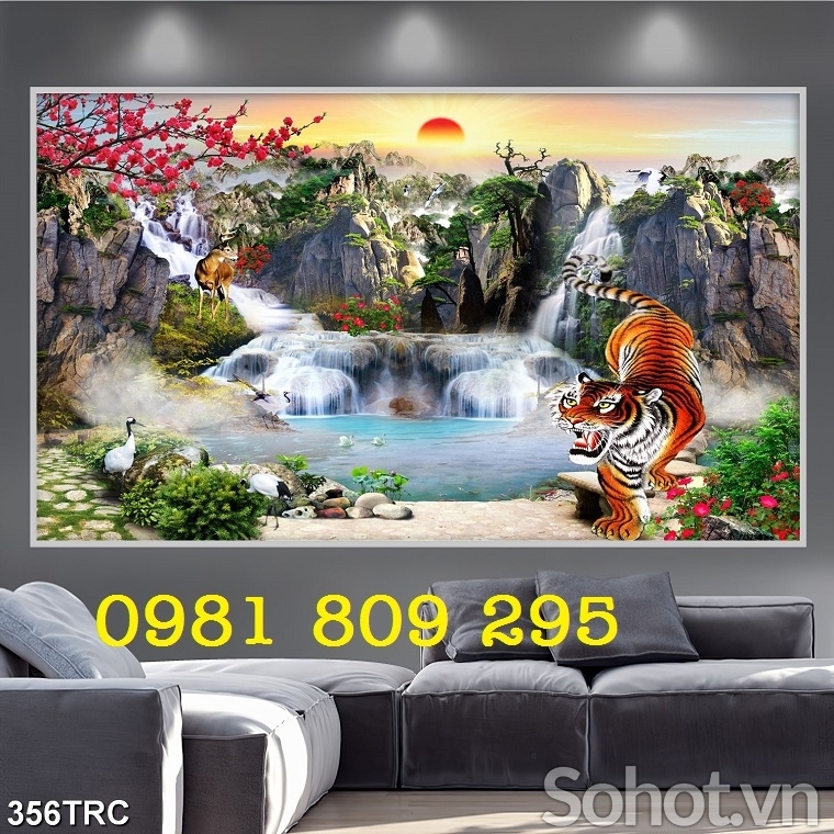 Gạch tranh con hổ - tranh gạch phong thủy phòng khách JHP087