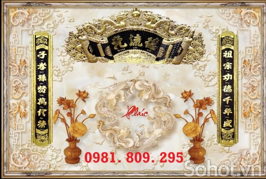 Tranh gạch men 3d hoành phi câu đối phòng thờ HD939