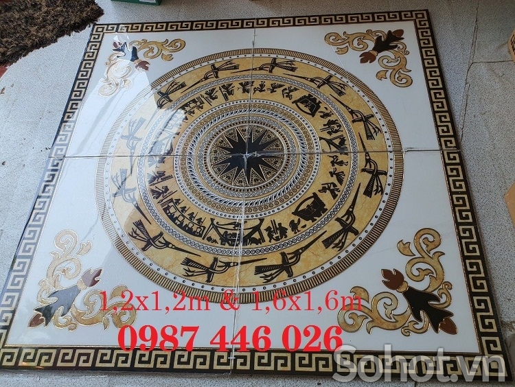 Gạch nền thảm gạch vuông khắc vàng hoa văn HP2833