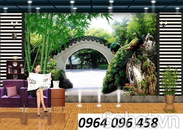 Tranh 3d chim phượng hàng - tranh gạch 3d ốp tường - KMN6