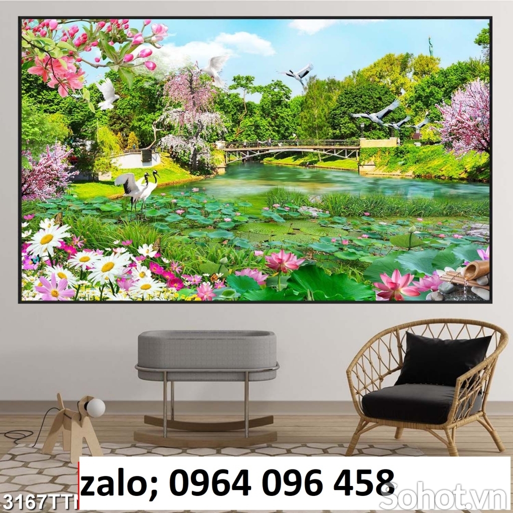 Tranh hoa sen 3d - tranh gạch 3d hoa sen - 94XC