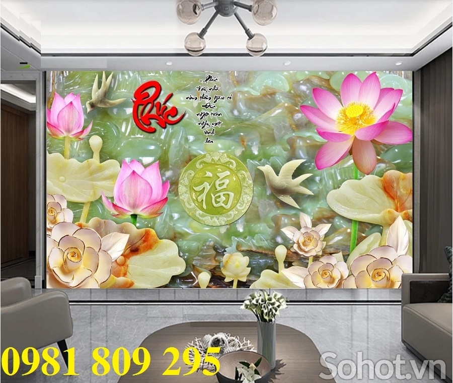 Tranh gạch ốp tường, tranh hoa sen sứ ngọc HN9302