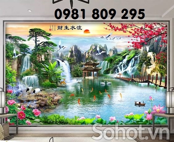 Gạch tranh 3d sơn thủy - phong cảnh trang trí