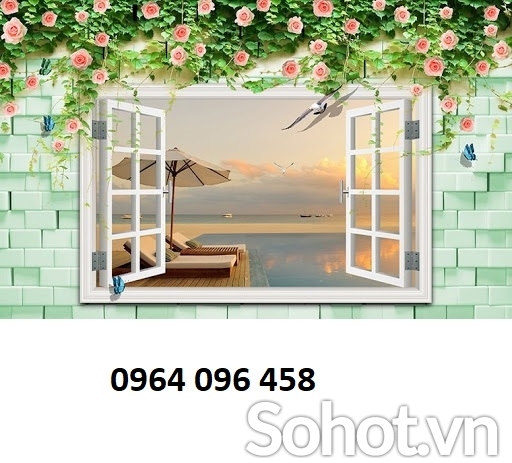 Tranh gạch 3d ốp tường cửa sổ hoa hồng - RCV64