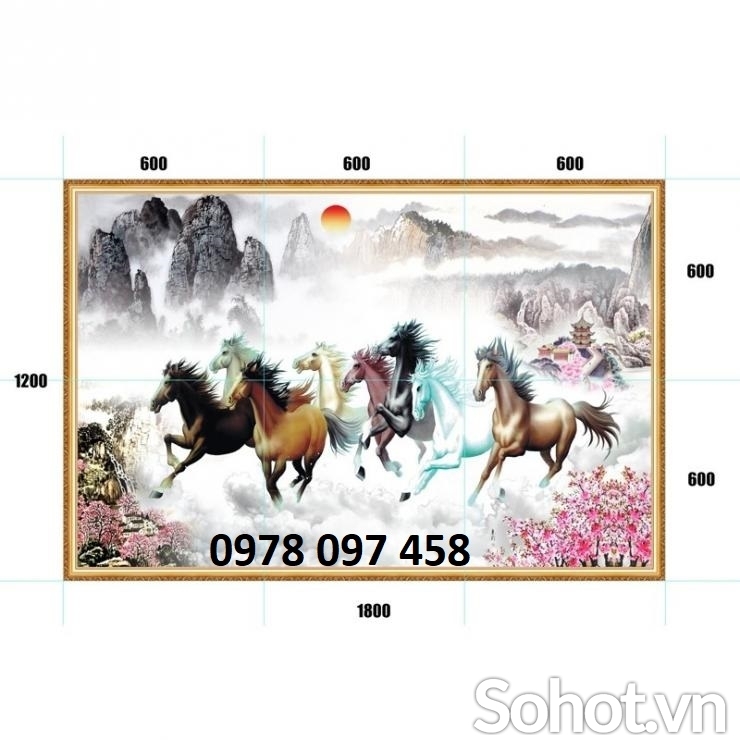 Tranh 3d họa tiết 8 chú ngựa
