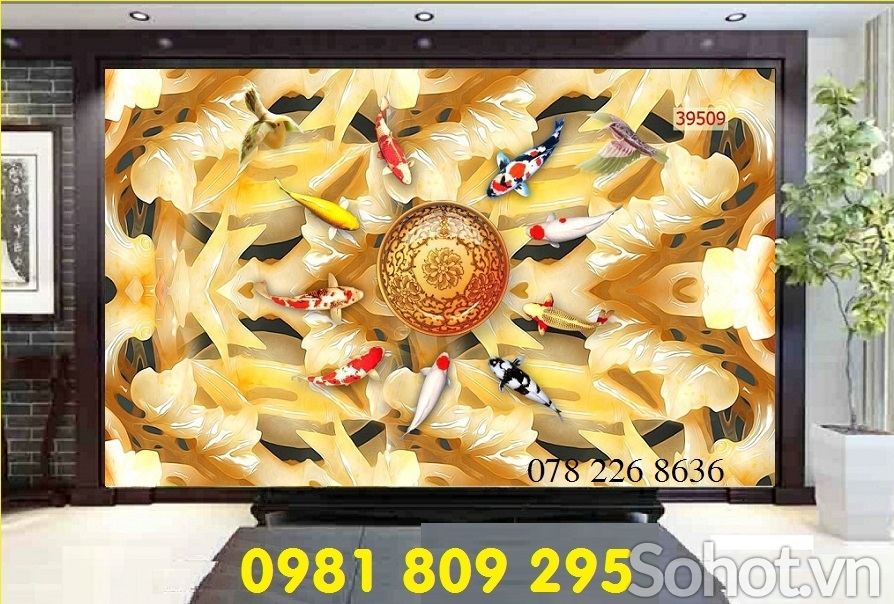 Gạch tranh 3d - tranh cá chép phong thủy