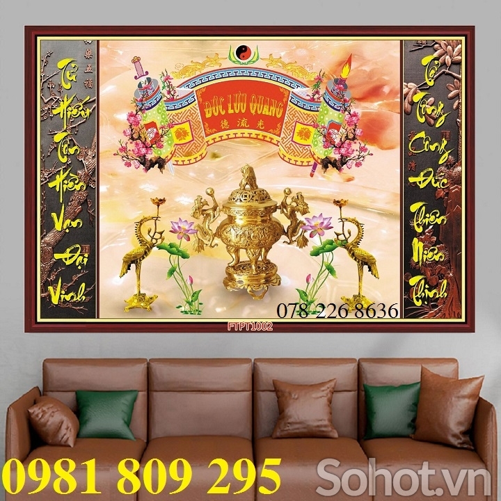 Tranh gạch 3d phòng thờ lư hương HQ999
