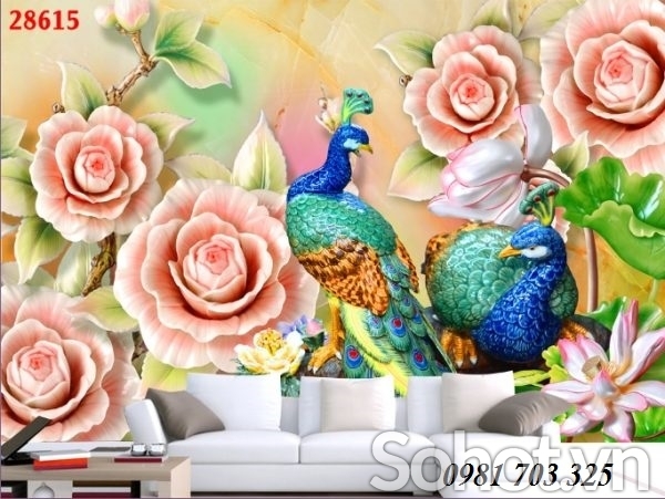 Tranh chim công 3D- gạch tranh trang trí