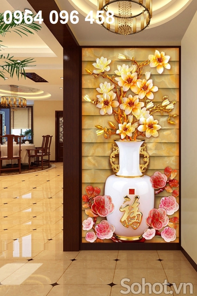 Tranh gạch 3d ốp tường bình hoa - VC433
