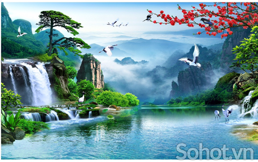 Tranh gạch 3d phong cảnh sơn thủy hữu tình - MNN77
