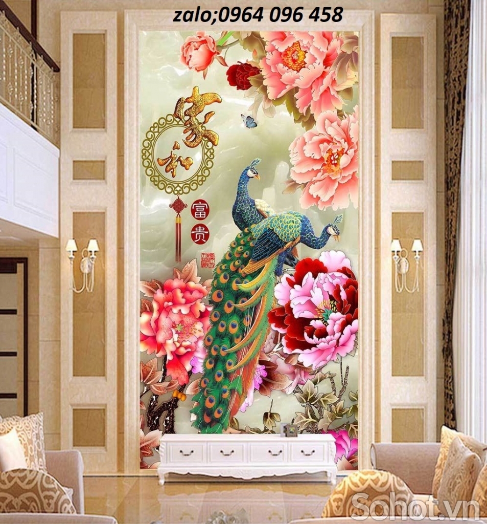 Mẫu tranh gạch 3d ốp tường chim công - 433SN
