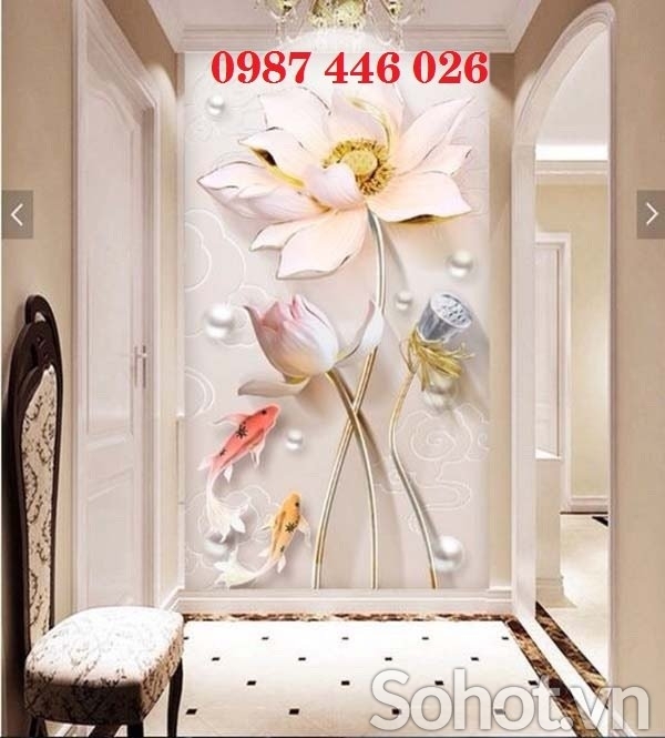 Gạch tranh bình hoa lục bình dựng vách