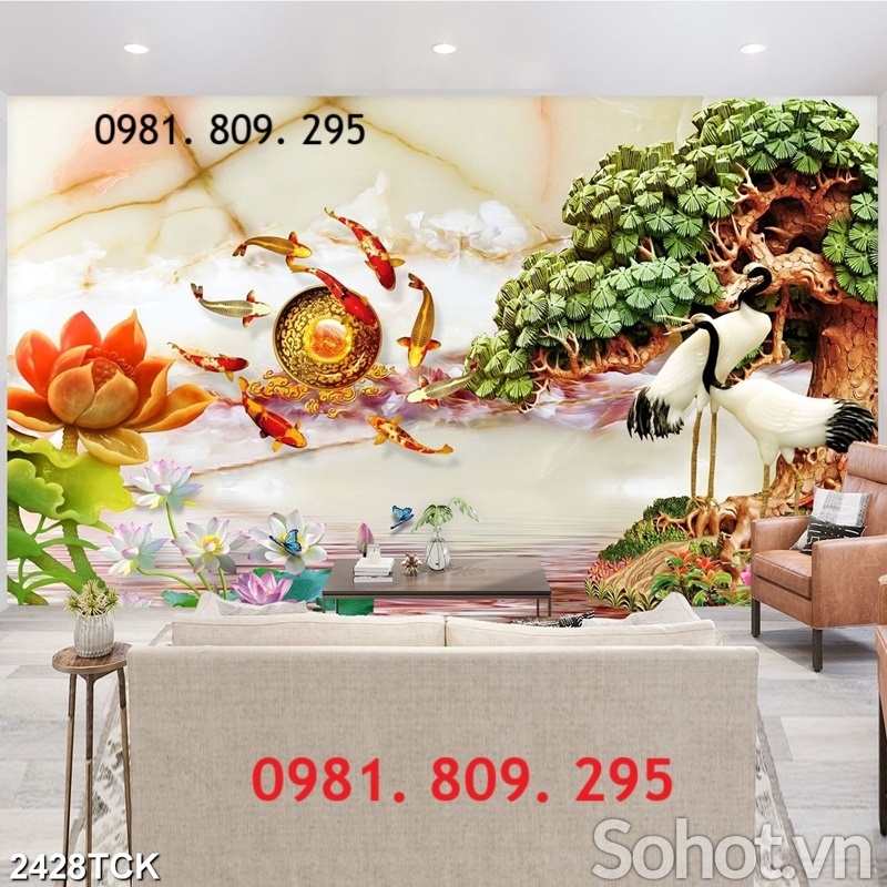 Tranh 3d hoa sen , tranh gạch men HS9239