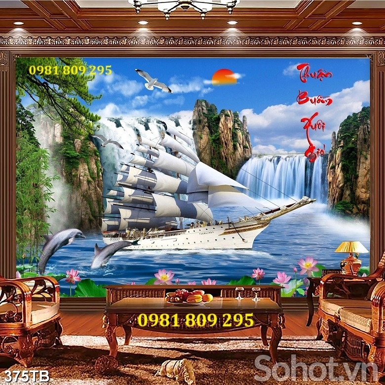 Tranh gạch men thuyền buồm 3d