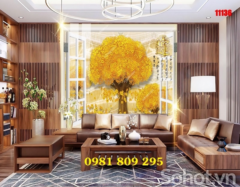 Gạch tranh 3d kim tiền vàng khổ ngang