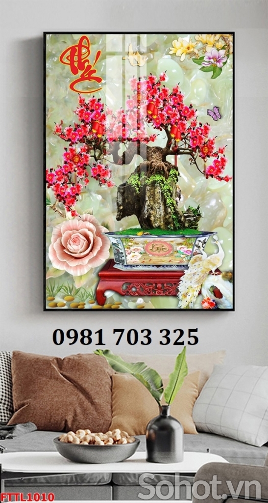 Tranh gạch hoa đào 3D trang trí