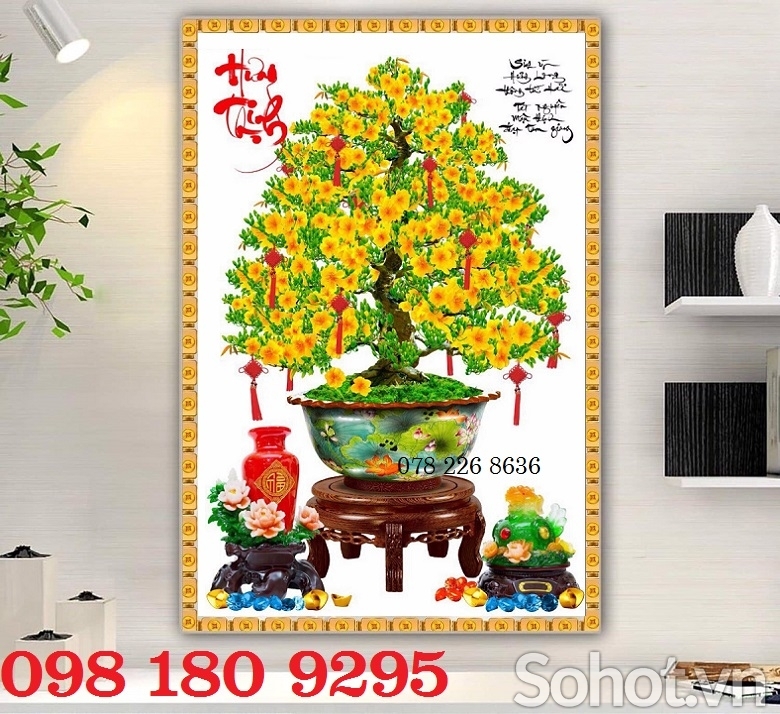 Tranh gạch cây mai vàng ốp tường HGS9