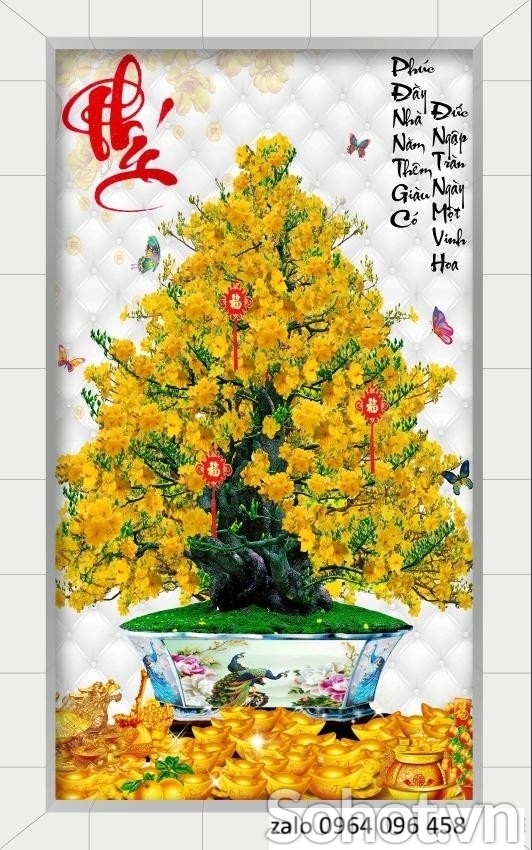 Tranh gạch 3d cây mai vàng - ,XBV68
