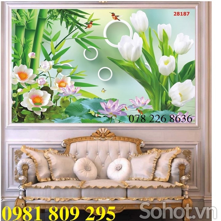 Gạch tranh 3d cá chép hoa sen sứ ngọc