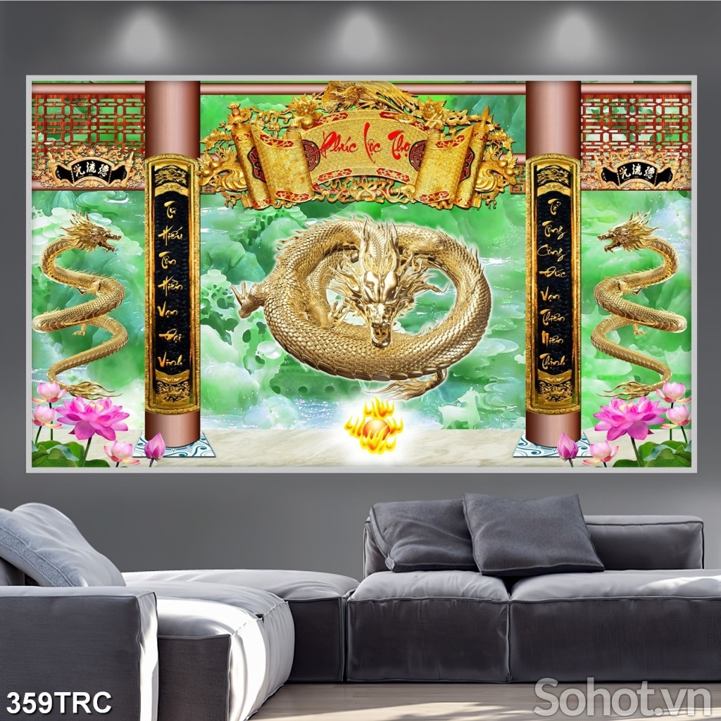 Tranh song long chầu nguyệt chất liệu gạch men