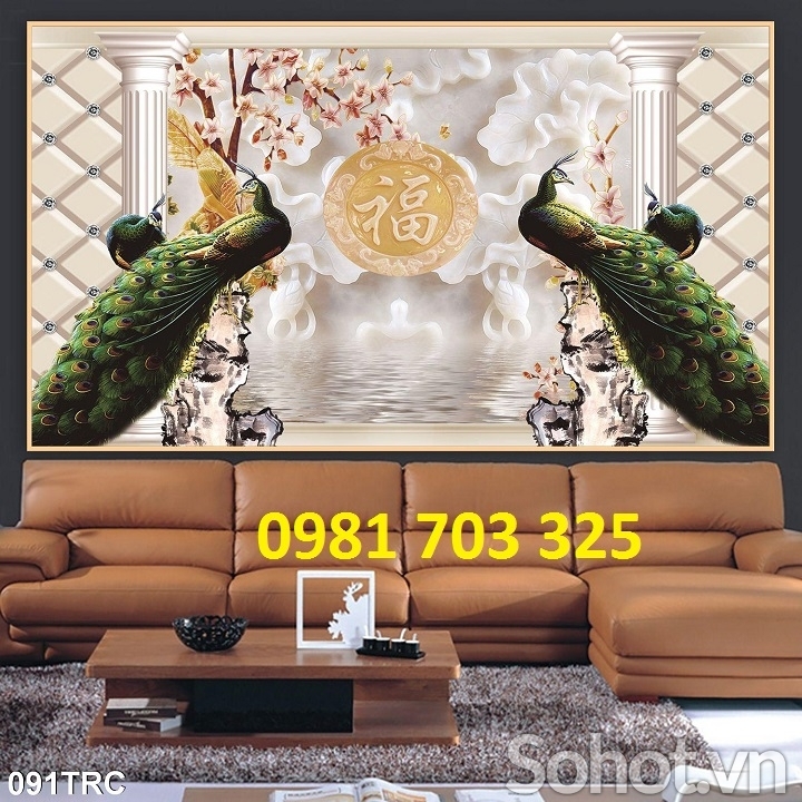 Gạch 3D chim công- tranh gạch phong thủy