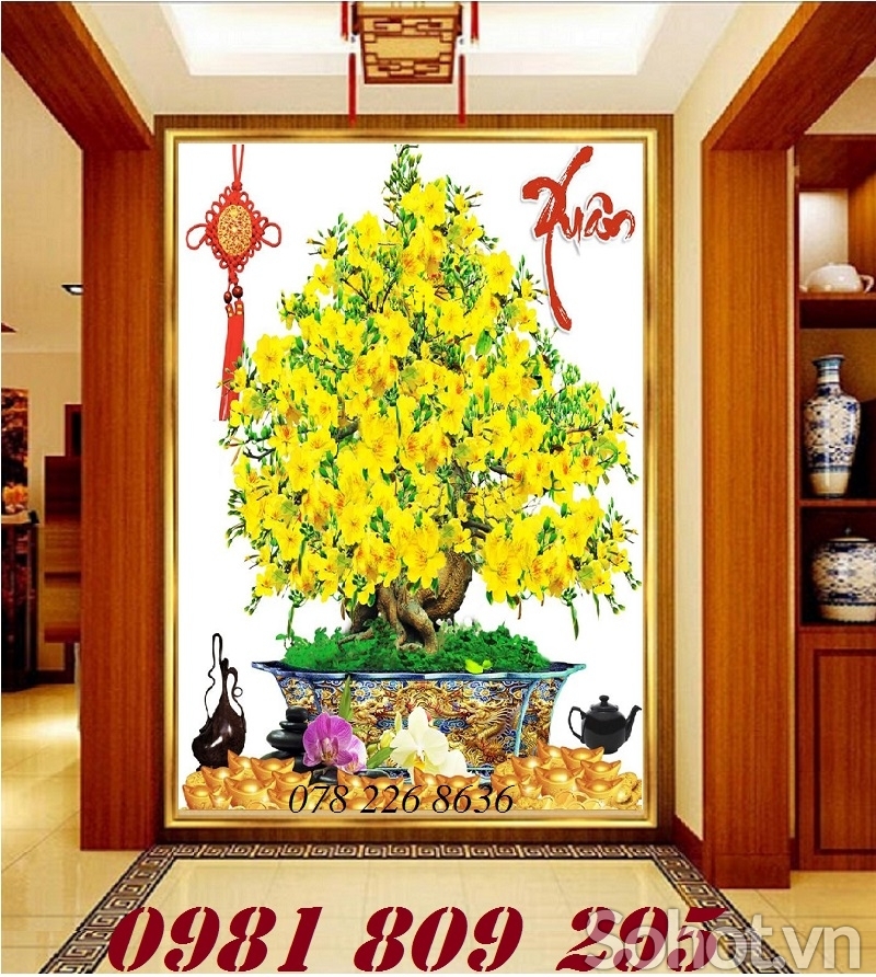 Gạch tranh 3d , tranh gạch men 3d cây mai vàng