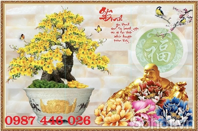 Tranh gạch hoa mai vàng 3d