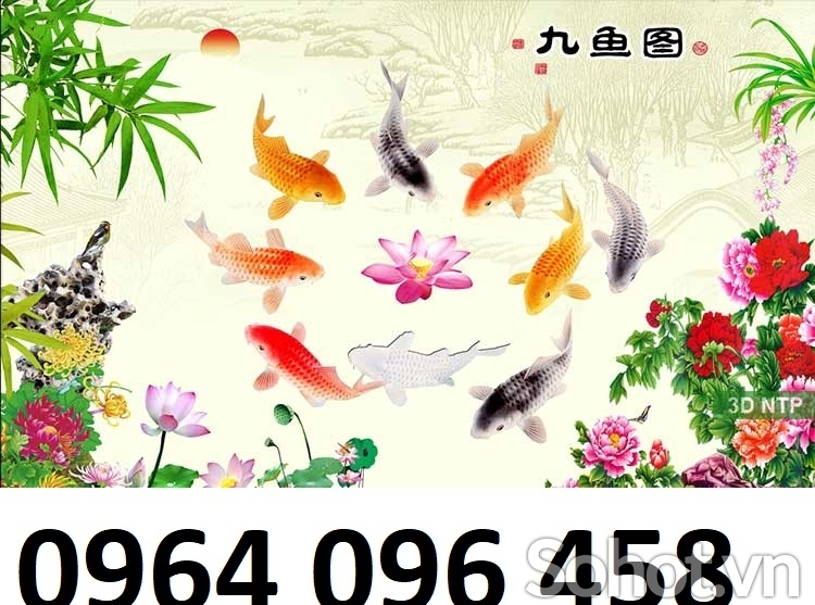 Tranh gạch cá chép hoa mẫu đơn 3d - LXDC32