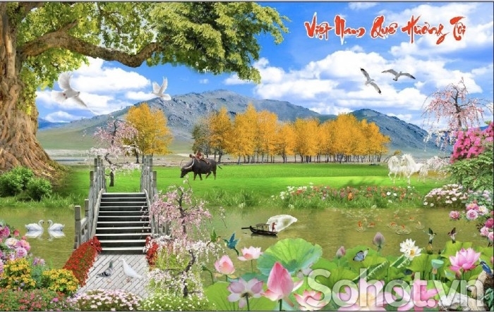 Tranh gạch 3d phong cảnh vườn hoa - 2342XZ