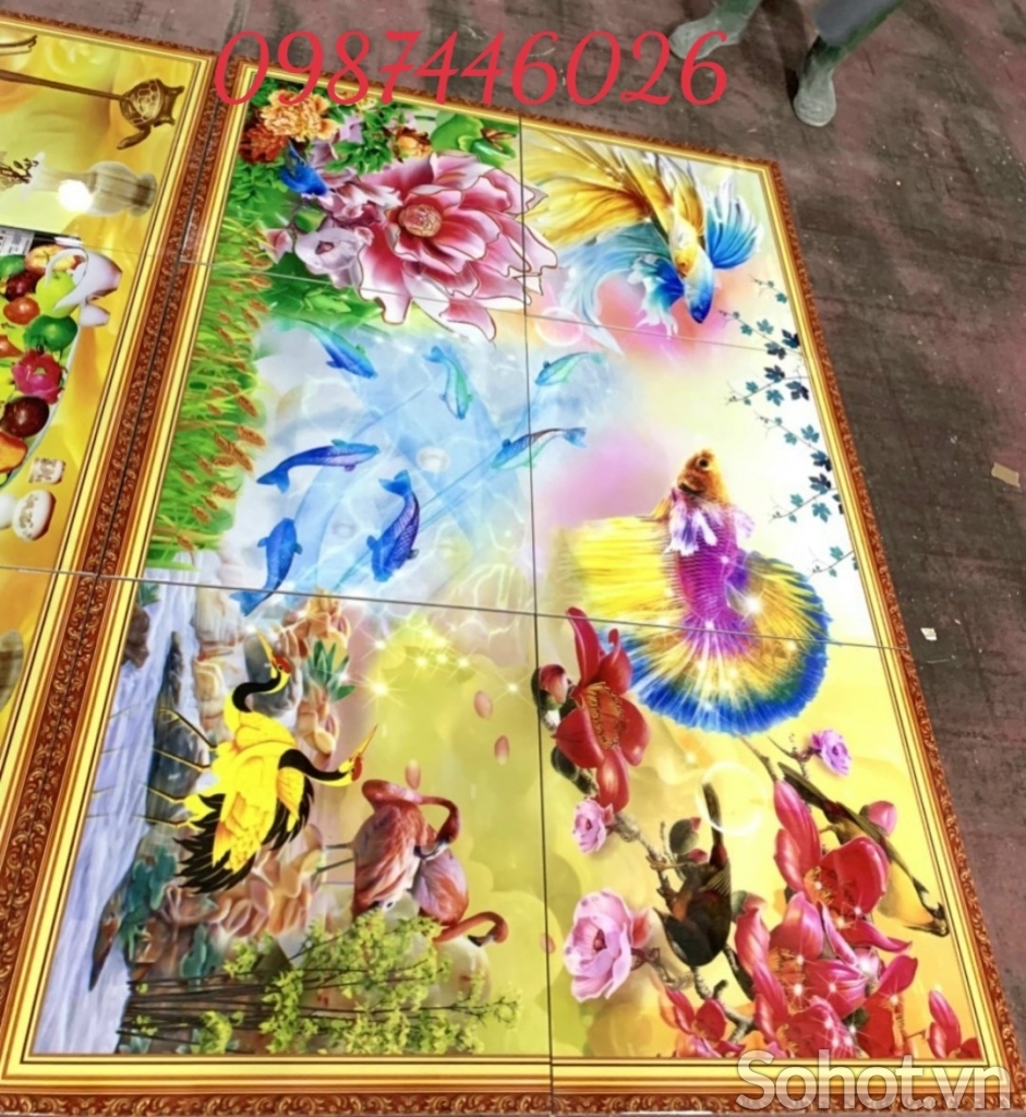 Gạch tranh cá chép cửu ngư quần hội