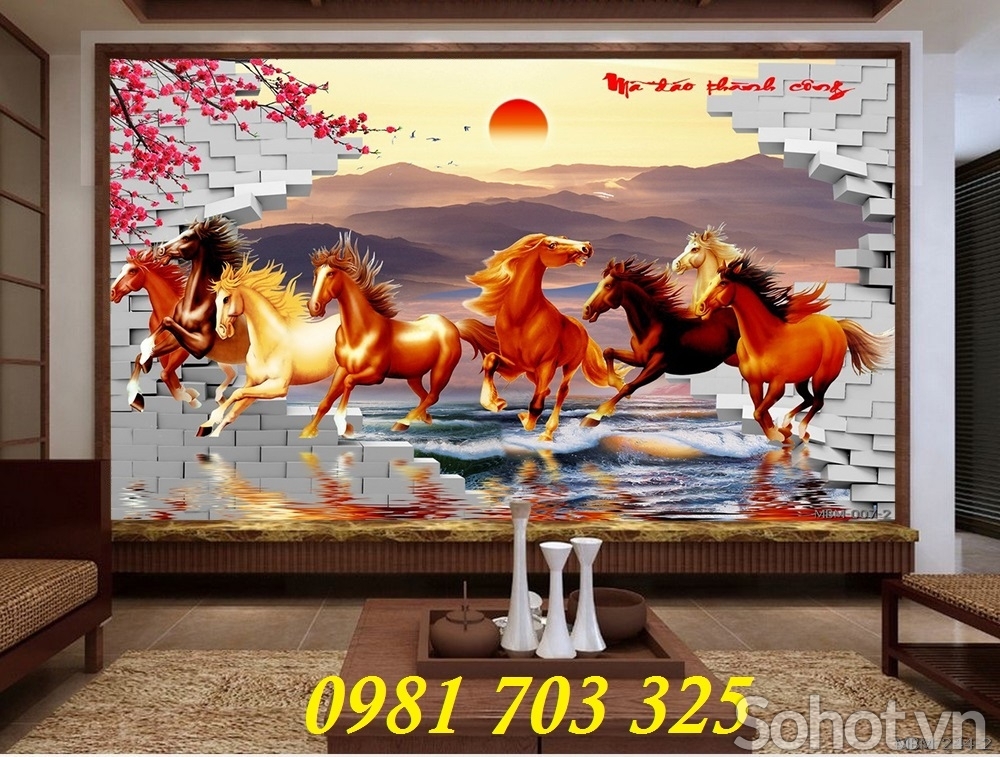 tranh mã đáo thành công, tranh gạch 3d phong thủy