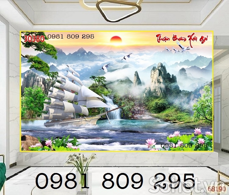 Gạch tranh 3d ốp phòng khách thuyền buồm