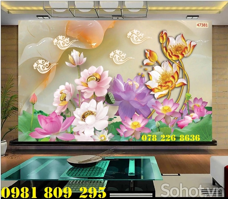 Tranh hoa sen ốp tường - gạch 3d