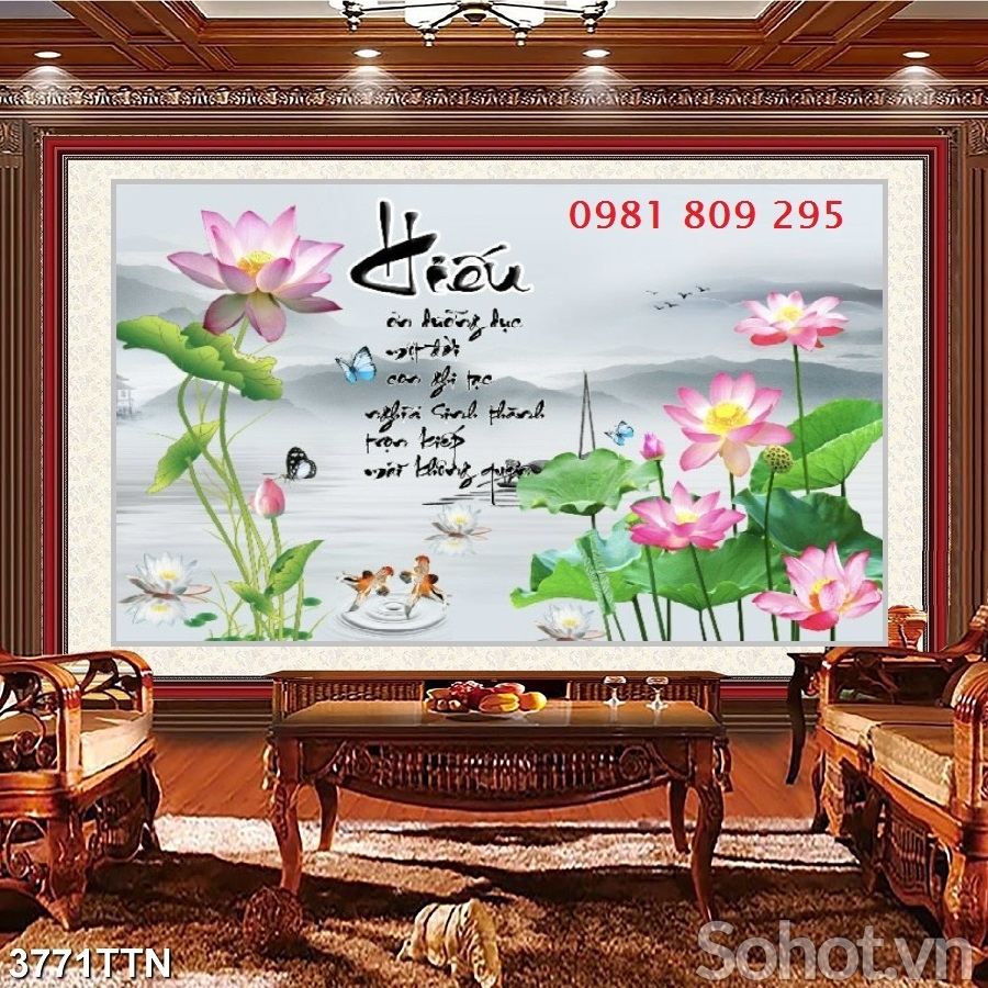 Tranh gạch , mẫu tranh hoa sen ốp tường