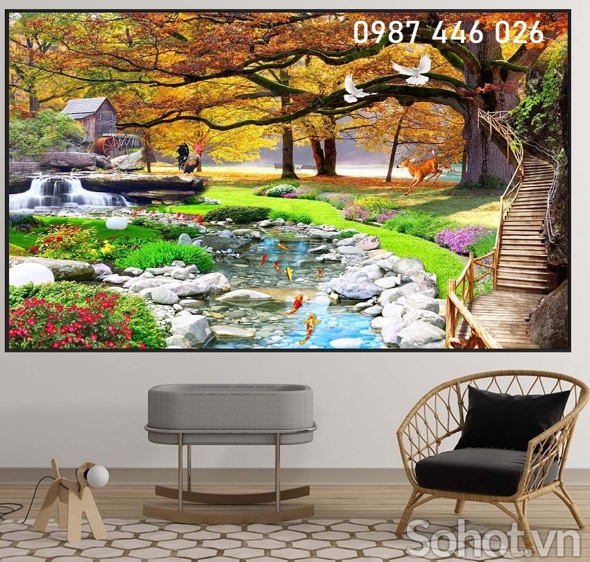 Gạch tranh hàng cây mùa thu lá vàng HP8792