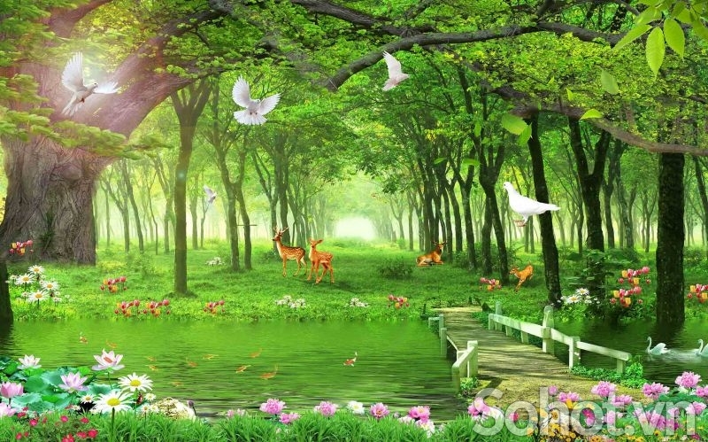 Tranh rừng cây - tranh gạch 3d rừng cây - 5443X