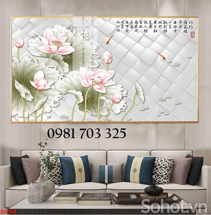 Gạch tranh 3D đẹp hoa sen trang trí