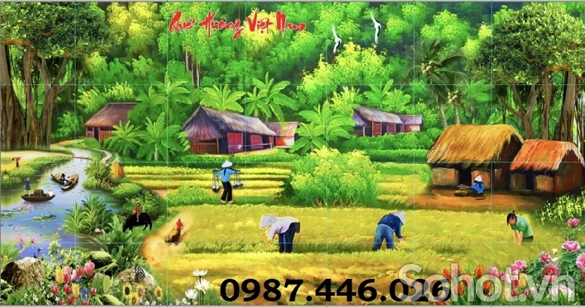 Gạch tranh làng quê tường HP9272