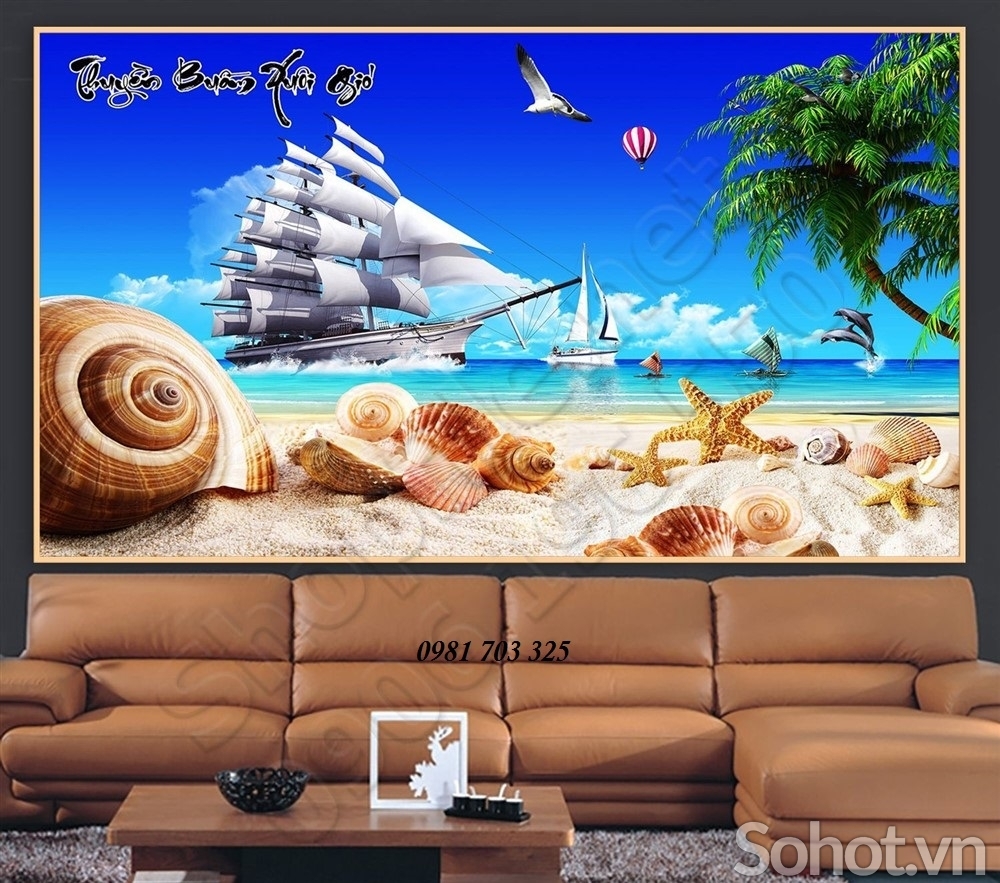 Tranh 3D thuyền buồm-gạch tranh