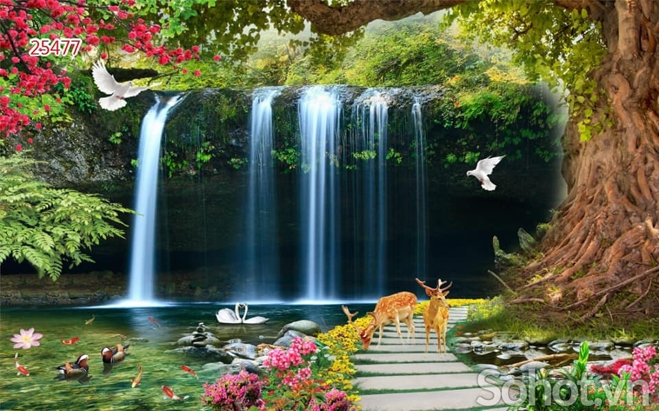 tranh sơn thủy - tranh phong cảnh - tranh gạch 3d - HNB44
