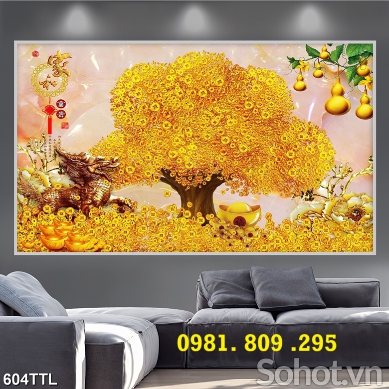 Tranh 3d cây kim tiên , gạch tranh