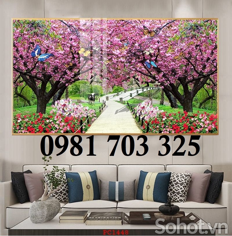 Tranh gạch hoa đào 3D trang trí tường